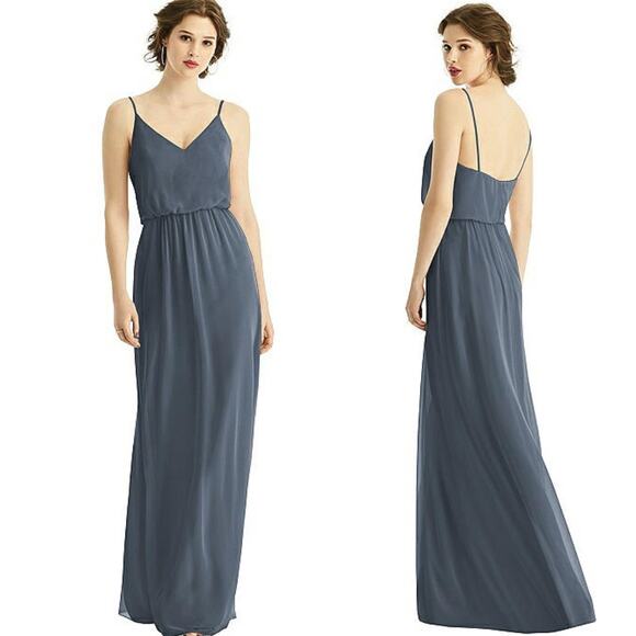 After Six 1505 Chiffon Gown Maxi Bridesmaid Dress in Silverstone - Picture 1 of 6